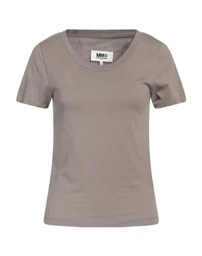 Mm6 Maison Margiela Woman T-shirt Khaki Size L Cotton In Beige