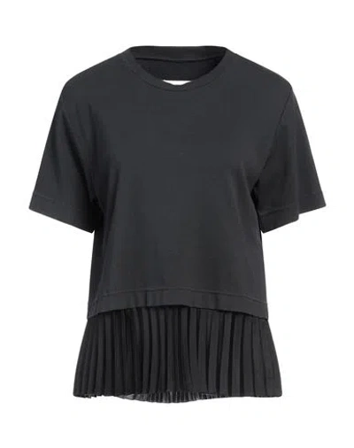 Mm6 Maison Margiela Woman T-shirt Charcoal Size L Cotton, Elastane, Polyester In Grey
