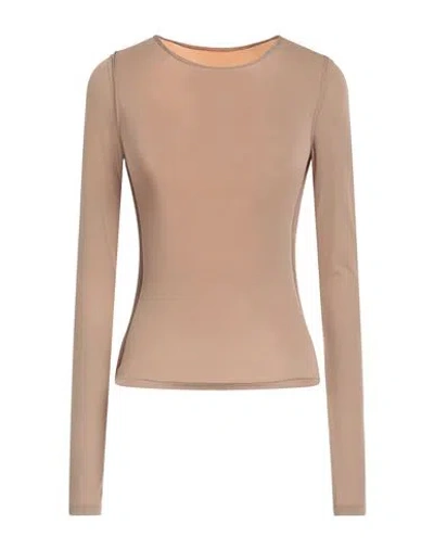 Mm6 Maison Margiela Woman T-shirt Taupe Size M Polyamide In Grey