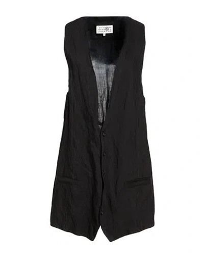 Mm6 Maison Margiela Woman Tailored Vest Black Size 6 Virgin Wool, Metal Fiber