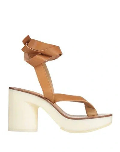 Mm6 Maison Margiela Woman Thong Sandal Tan Size 10 Leather In Brown