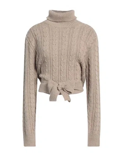 Mm6 Maison Margiela Woman Turtleneck Khaki Size M Acetate, Virgin Wool