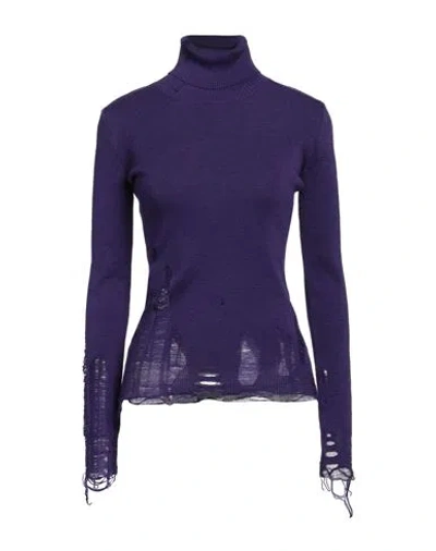 Mm6 Maison Margiela Woman Turtleneck Purple Size L Acrylic, Virgin Wool