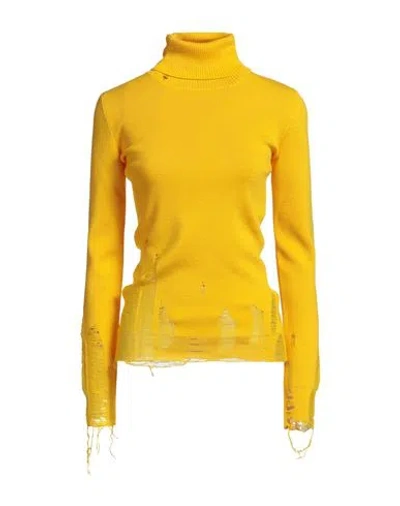 Mm6 Maison Margiela Woman Turtleneck Yellow Size L Acrylic, Virgin Wool