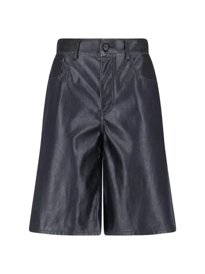 Mm6 Maison Margiela Black Faux Leather Straight-leg Shorts