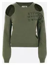 Mm6 Maison Margiela Crewneck Knitwear With Cut-outs And Ribbed Trims In Green