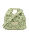 Mm6 Maison Margiela Mini Shearling Wool Crossbody Bag With Leather Handle In Reseda
