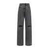 Mm6 Maison Margiela Distressed Cotton Jeans For Women In Black