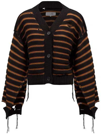 Pre-owned Mm6 Maison Margiela Women's Mm6 Logo Cardigan In Black/brown Clay