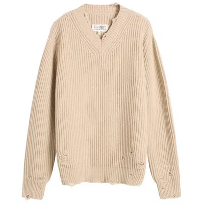 Pre-owned Mm6 Maison Margiela Women's Mm6 Wool Sweater In Beige Melange In Brown