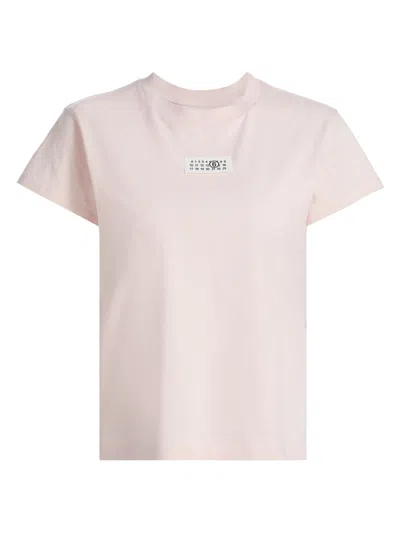 Mm6 Maison Margiela Crew Neck Short Sleeve Cotton Jersey Top In Pink