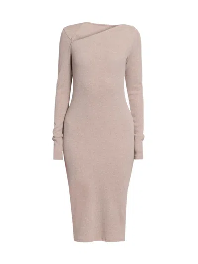 Mm6 Maison Margiela Women's Rib-knit Cotton-wool Sheath Midi Dress In Taupe