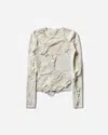 Mm6 Maison Margiela Off-white Slashed Gauge 14 Crewneck Sweater In White