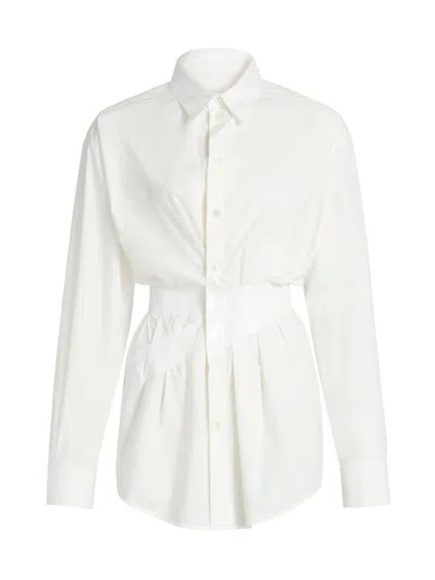 Mm6 Maison Margiela Collared Shirt With Cuffed Sleeves And Elastic Waistband In White