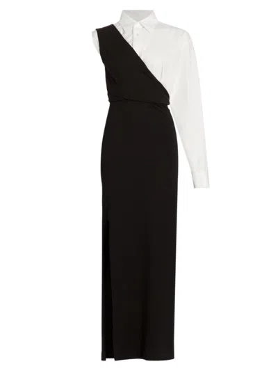 Mm6 Maison Margiela Combo One-sleeve Maxi Dress In Black Off White