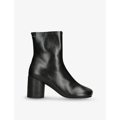 Mm6 Maison Margiela Womens Round-toe Leather Heeled Ankle Boots Blac In Black