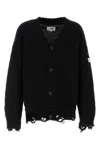 Mm6 Maison Margiela Distressed Wool Blend Cardigan In Black