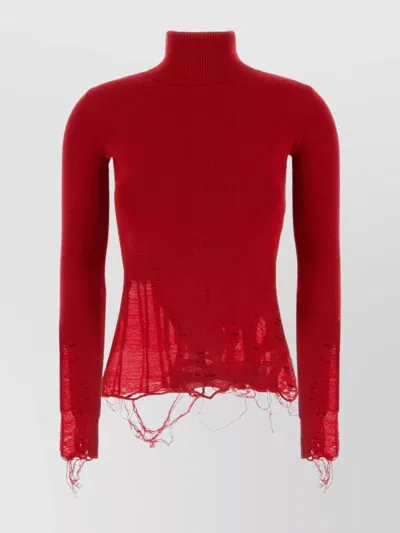 Mm6 Maison Margiela Wool And Acrylic Sweater With Distressed Hem In Red