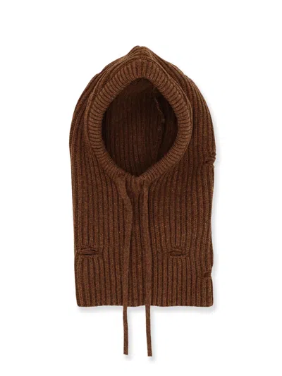 Mm6 Maison Margiela Wool Blend Balaclava With Distressed Effect In Brown