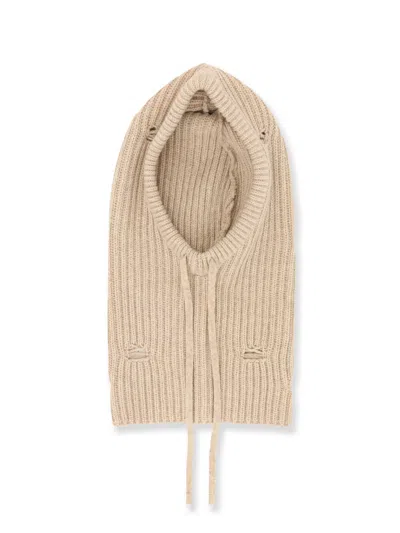 Mm6 Maison Margiela Wool Blend Balaclava With Distressed Effect In Neutral