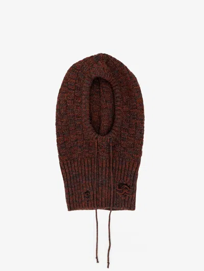 Mm6 Maison Margiela Wool Blend Balaclava With Distressed Effect In Brown