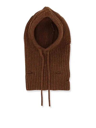 Mm6 Maison Margiela Wool Blend Balaclava With Distressed Effect In Brown