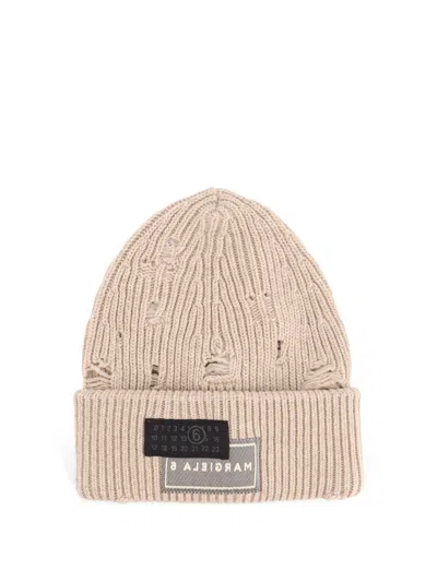 Mm6 Maison Margiela Wool Blend Beanie Hat With Distressed Effect