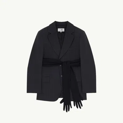 Mm6 Maison Margiela Wool-blend Blazer With Gloves In Black