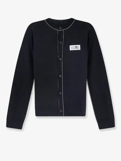 Mm6 Maison Margiela Wool Blend Cardigan With Front Numeric Detail In Black