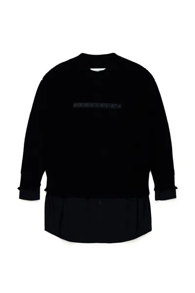 Mm6 Maison Margiela Kids' Logo-embroidered Wool-blend Dress In Black