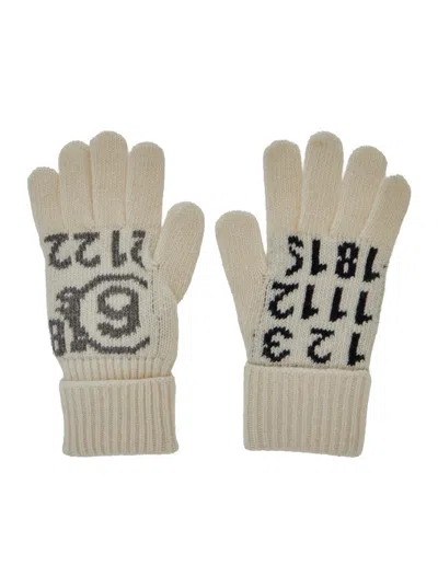 Mm6 Maison Margiela Wool Blend Knit Gloves In White