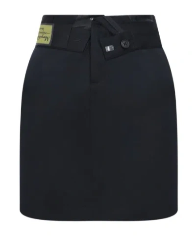 Mm6 Maison Margiela Wool Blend Logo Patch Mini Skirt In Blue