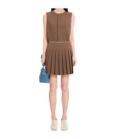 Mm6 Maison Margiela Pleated Woven Mini Skirt In Brown