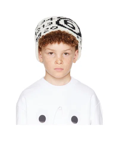 Mm6 Maison Margiela Kids' Wool Blend Rolled Brim Knit Hat In White