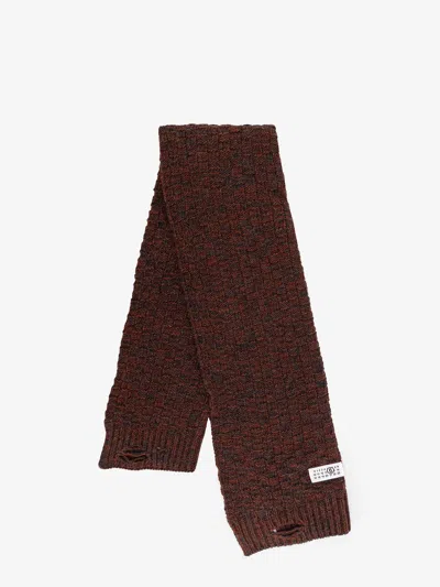 Mm6 Maison Margiela Wool Blend Scarf With Distressed Effect In Brown