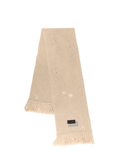 Mm6 Maison Margiela Wool Blend Scarf With Distressed Effect In Neutral