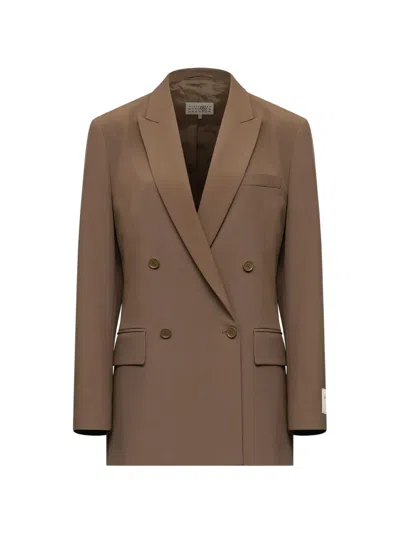 Mm6 Maison Margiela Wool Blend Suit Jacket In Brown