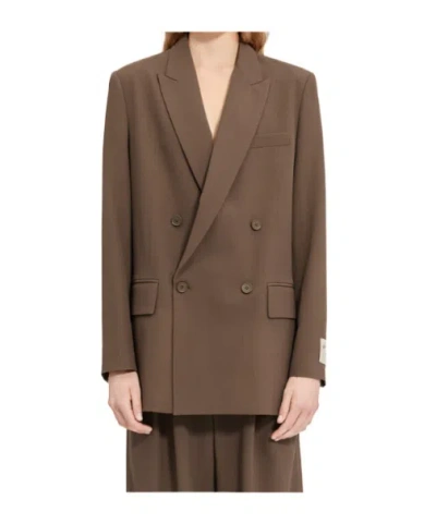 Mm6 Maison Margiela Wool Blend Suit Jacket In Brown