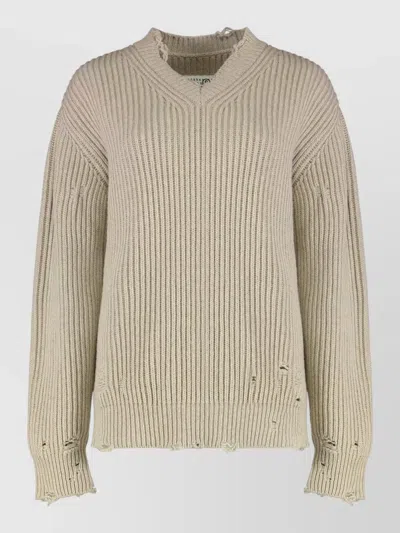 Mm6 Maison Margiela Wool Blend Sweater Crew Neck Detail In Neutral