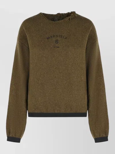 Mm6 Maison Margiela Wool Blend Sweater Crew Neck Distressed In Brown