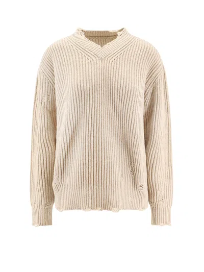 MM6 MAISON MARGIELA WOOL BLEND SWEATER WITH DISTRESSED EFFECT