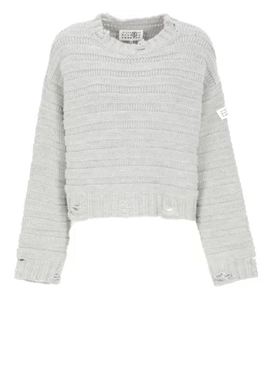 MM6 MAISON MARGIELA WOOL BLEND SWEATER WITH NUMERIC LOGO PATCH AND CUT-OUT DETAILS