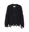 Mm6 Maison Margiela Distressed Wool Blend Cardigan In Black
