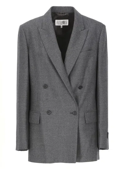 Mm6 Maison Margiela Wool Double-breasted Blazer In Gray