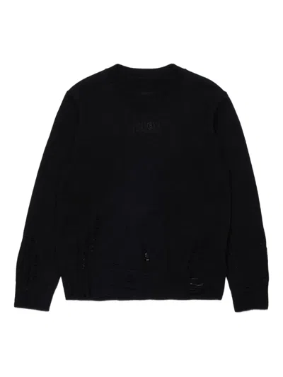 Mm6 Maison Margiela Pullover In Misto Lana Con Rotture In Black