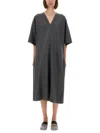 Mm6 Maison Margiela V-neckline Midi Dress Asymmetric Seam In Gray