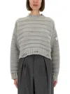 Mm6 Maison Margiela Mm6 By Maison Margiela Cropped Grey Crewneck Sweater