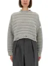 Mm6 Maison Margiela Mm6 By Maison Margiela Cropped Grey Crewneck Sweater In Gray