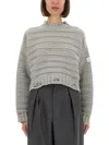 Mm6 Maison Margiela Mm6 By Maison Margiela Cropped Grey Crewneck Sweater In Gray