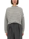 Mm6 Maison Margiela Cropped Knit Sweater With Ribbed Texture In Gray